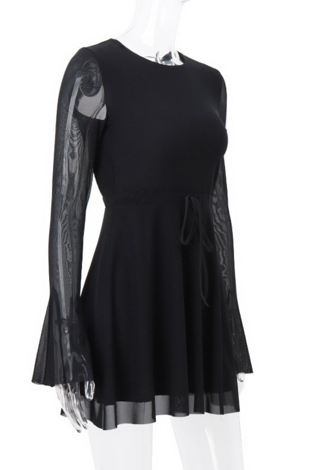 Round Neck Trumpet Long Sleeve Mesh Dress