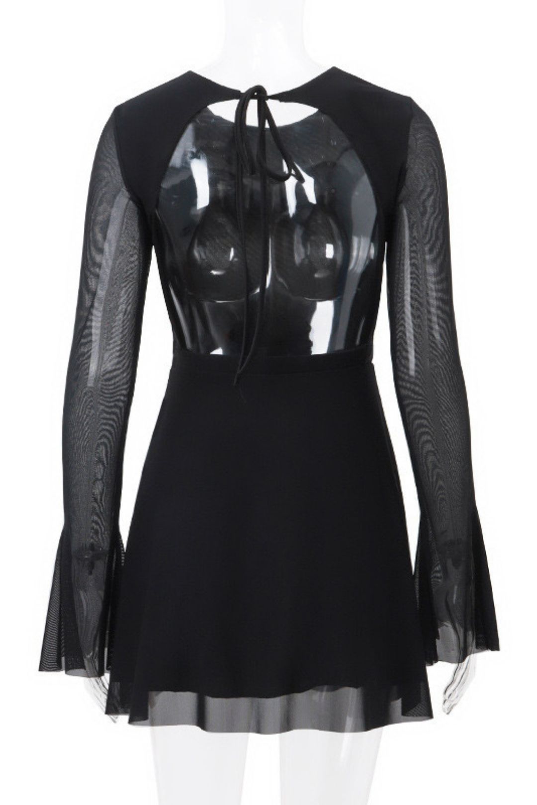 Round Neck Trumpet Long Sleeve Mesh Dress