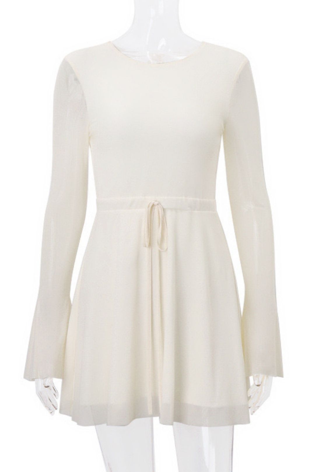 Round Neck Trumpet Long Sleeve Mesh Dress