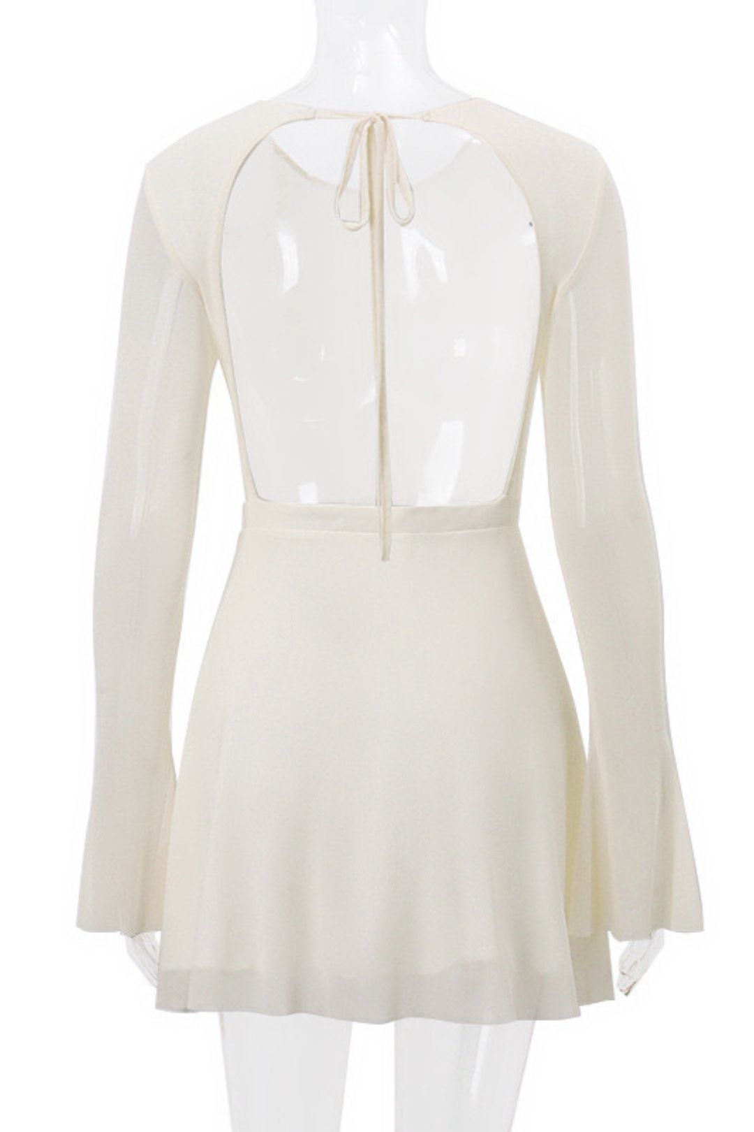 Round Neck Trumpet Long Sleeve Mesh Dress