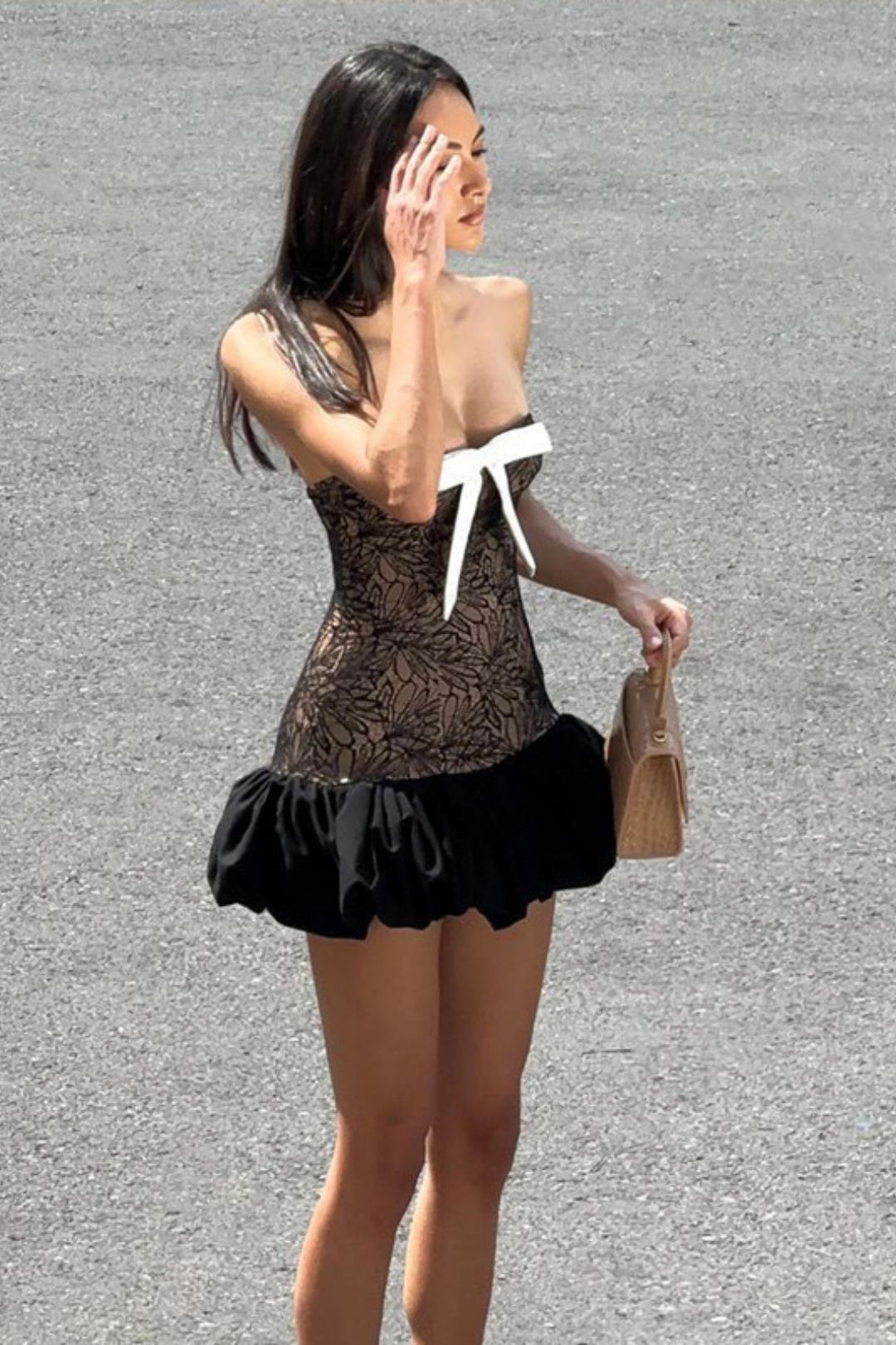 Sexy Pure Desire One-line Collar Bow Pattern Slim Tube Top Flower Bud Skirt