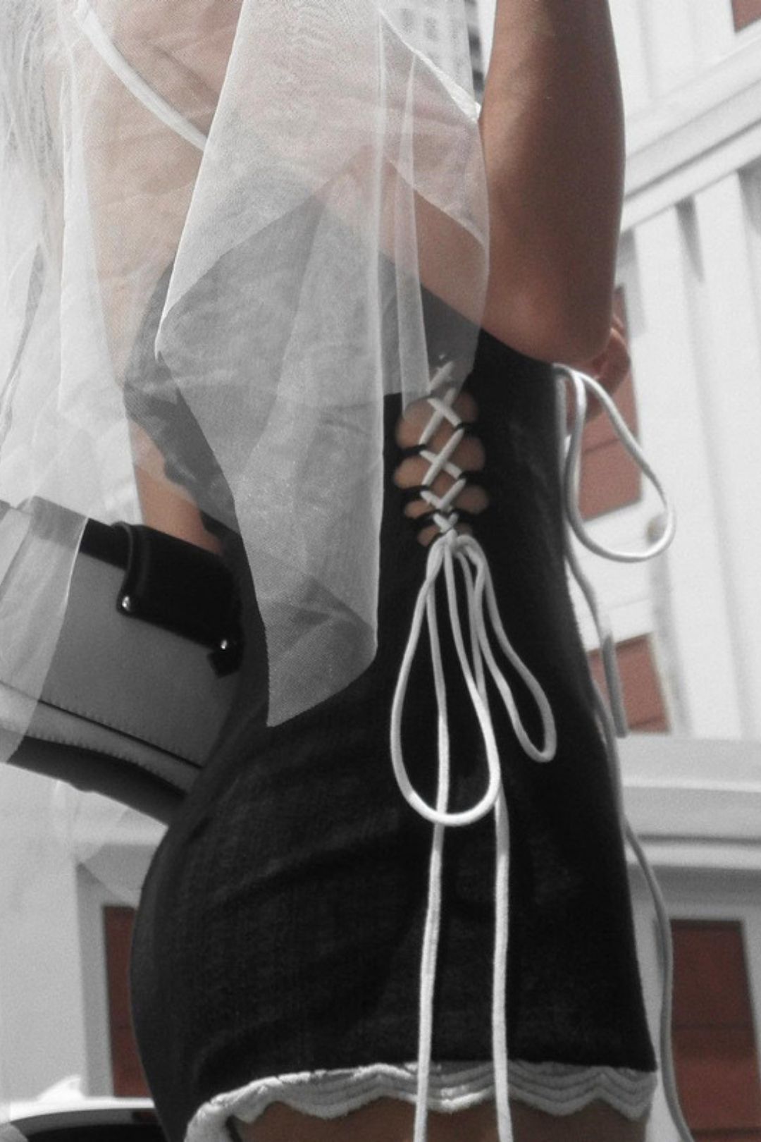 Sexy One-line Collar Tube Top Contrasting Color Side Waist Straps Slimming Suspender Dress