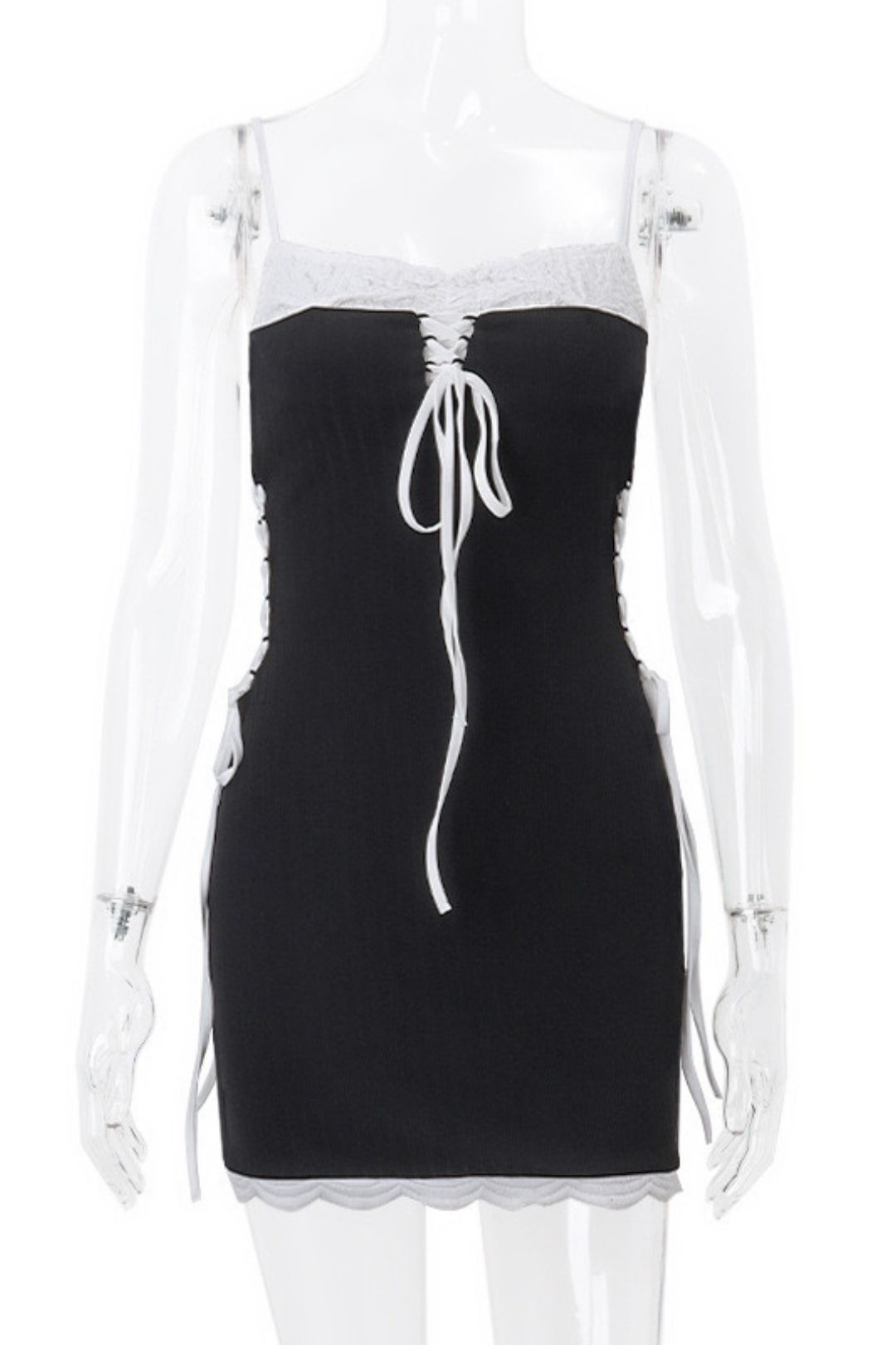 Sexy One-line Collar Tube Top Contrasting Color Side Waist Straps Slimming Suspender Dress