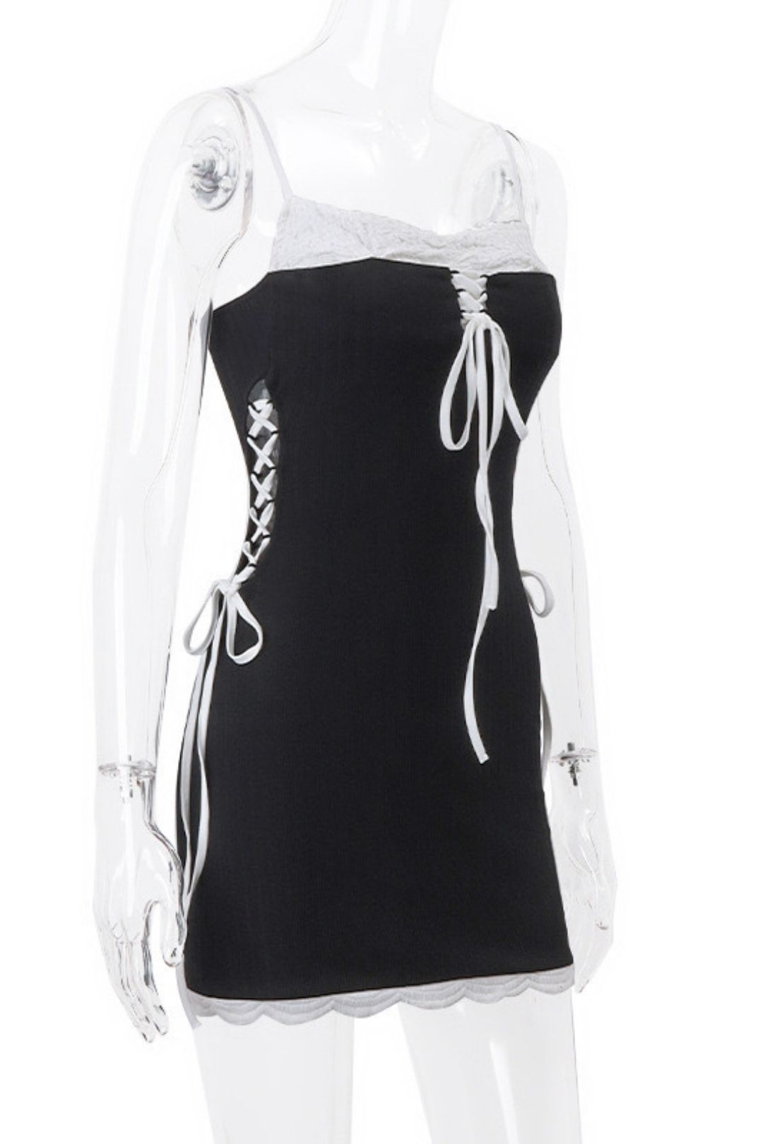 Sexy One-line Collar Tube Top Contrasting Color Side Waist Straps Slimming Suspender Dress