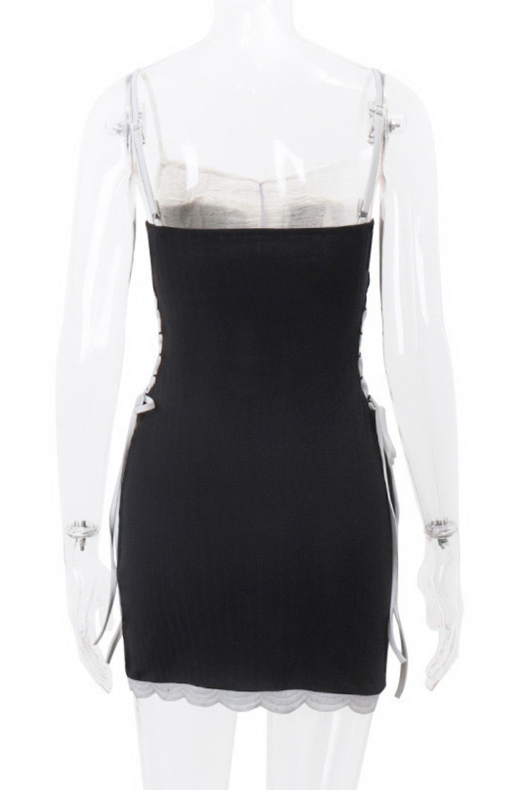 Sexy One-line Collar Tube Top Contrasting Color Side Waist Straps Slimming Suspender Dress
