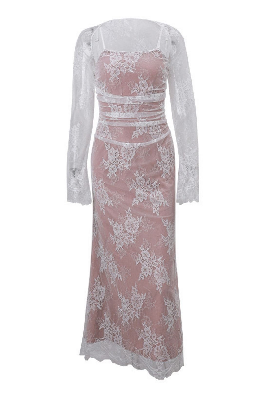 Sexy Ladies Lace Mesh Long-sleeved Waistcoat Suspender Dress Suit