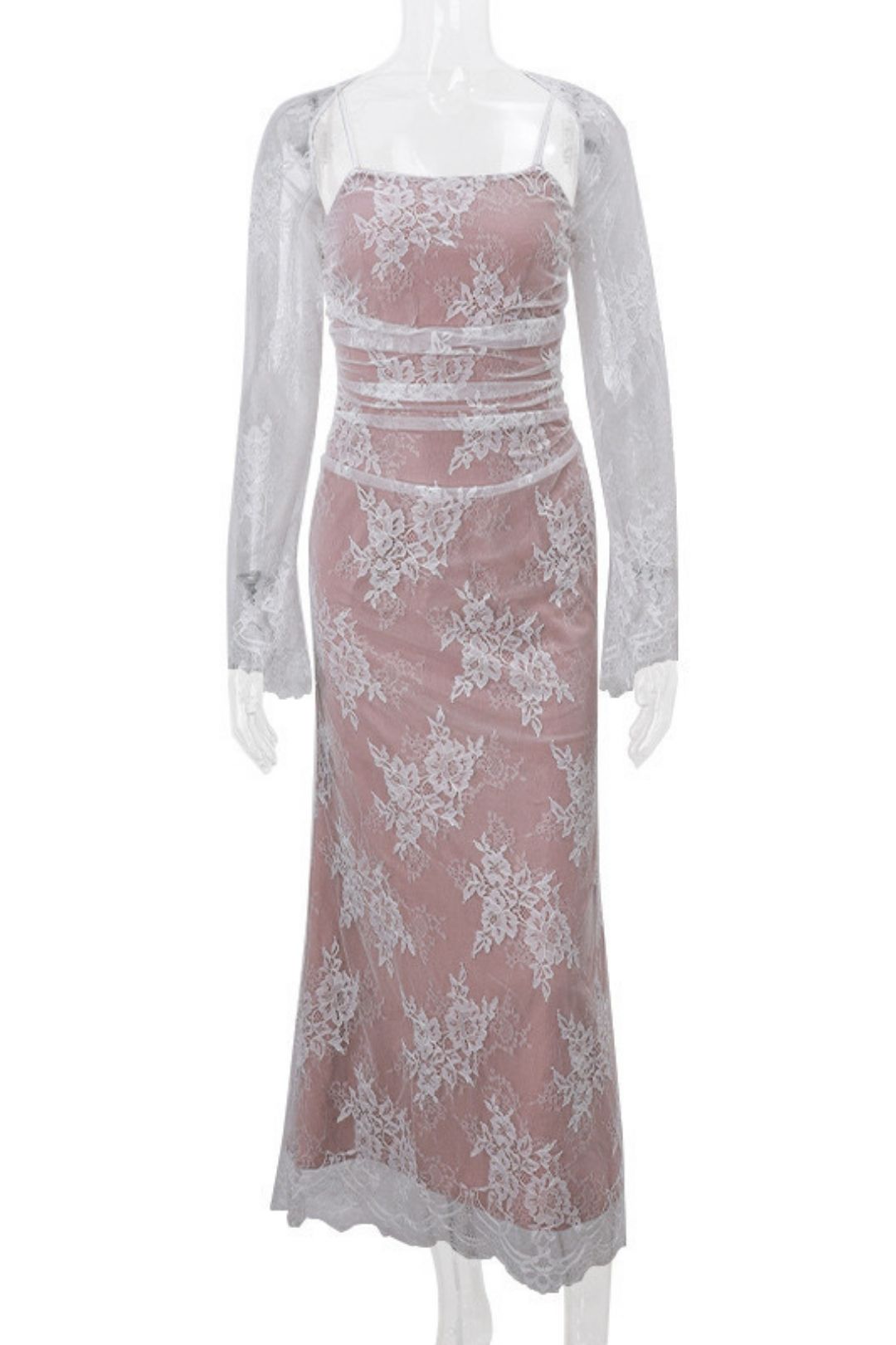 Sexy Ladies Lace Mesh Long-sleeved Waistcoat Suspender Dress Suit