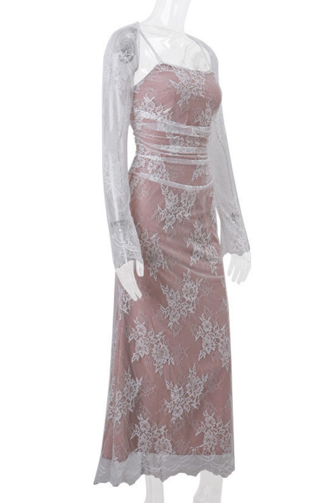 Sexy Ladies Lace Mesh Long-sleeved Waistcoat Suspender Dress Suit