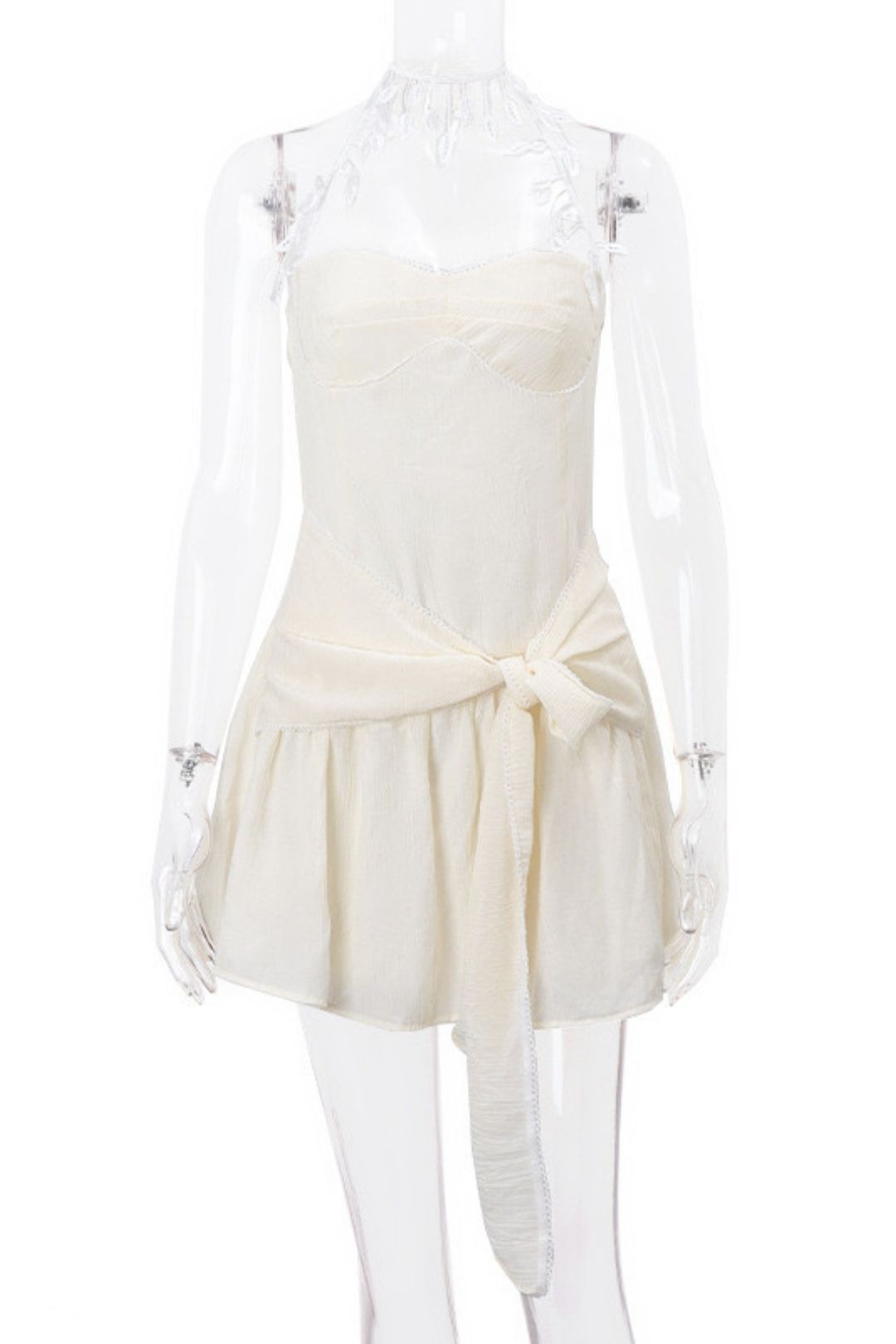 Sexy Pure Desire Tube Top, Backless Straps, Pleated Lotus Leaf Halter Neck Dress