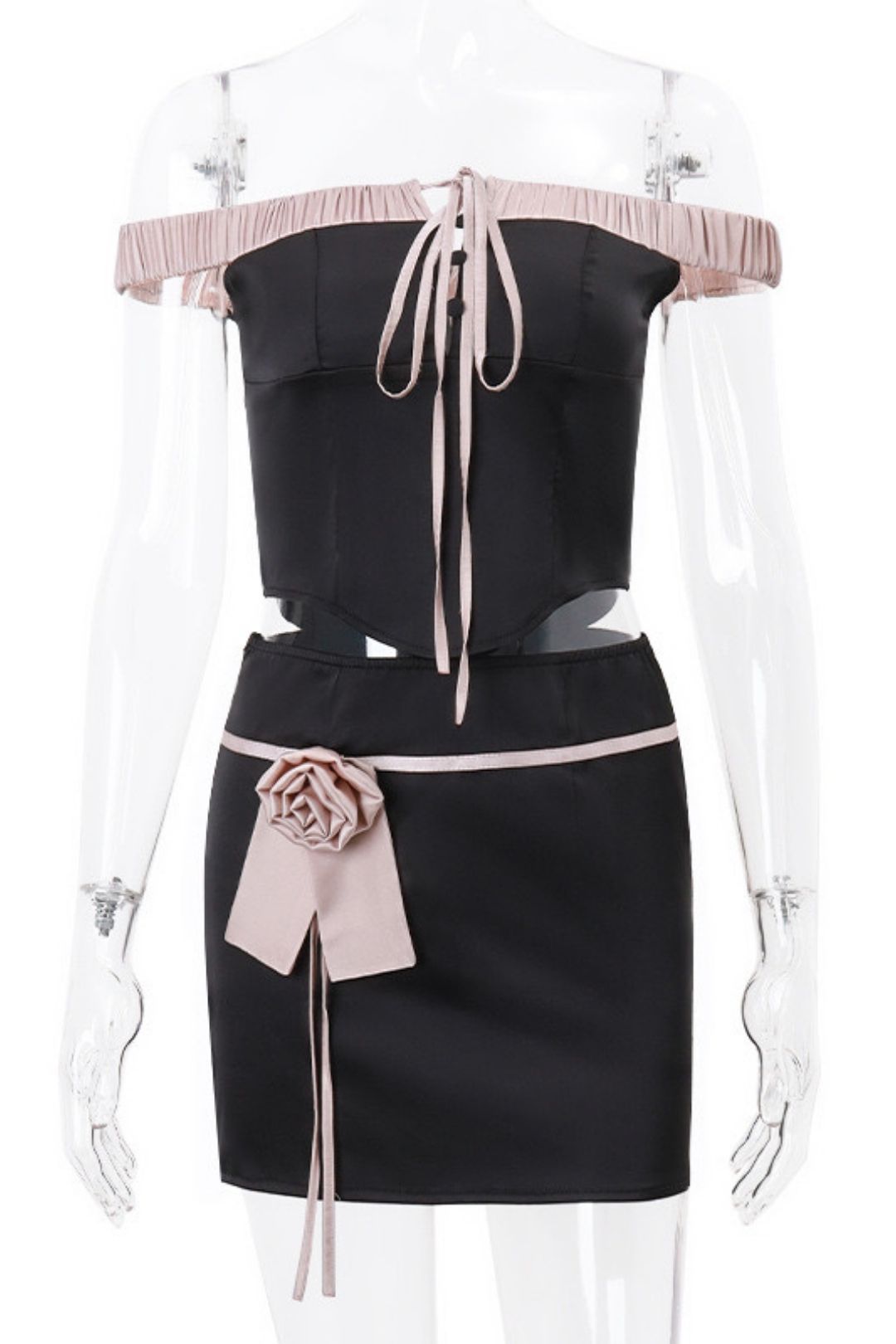 Sexy And Sweet Temperament Lace-up Vest Flower Skirt Suit