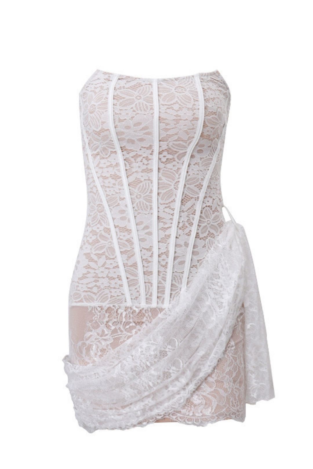 Sexy Lace Pattern Strap Slim Mesh Tube Top Dress