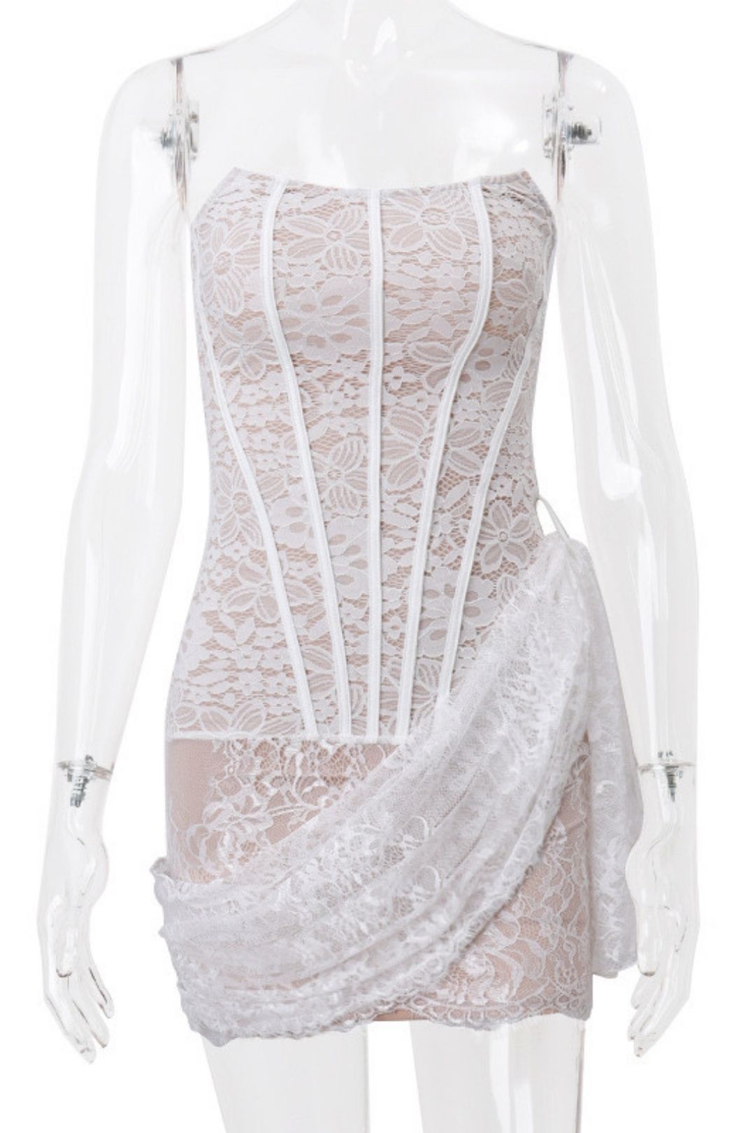 Sexy Lace Pattern Strap Slim Mesh Tube Top Dress