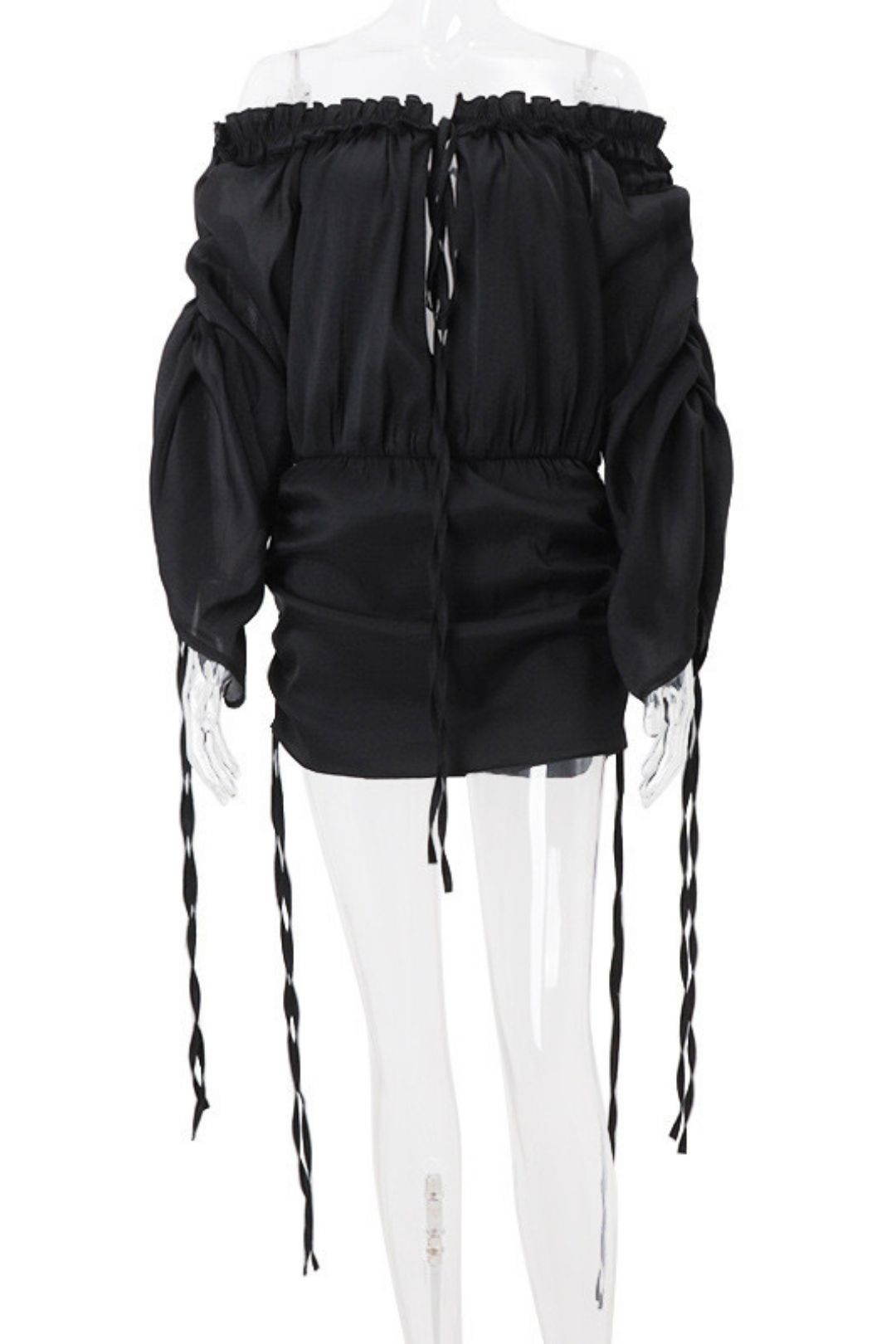 Sexy One-line Collar Pleated Tube Top Lantern Long Sleeve Hip Dress