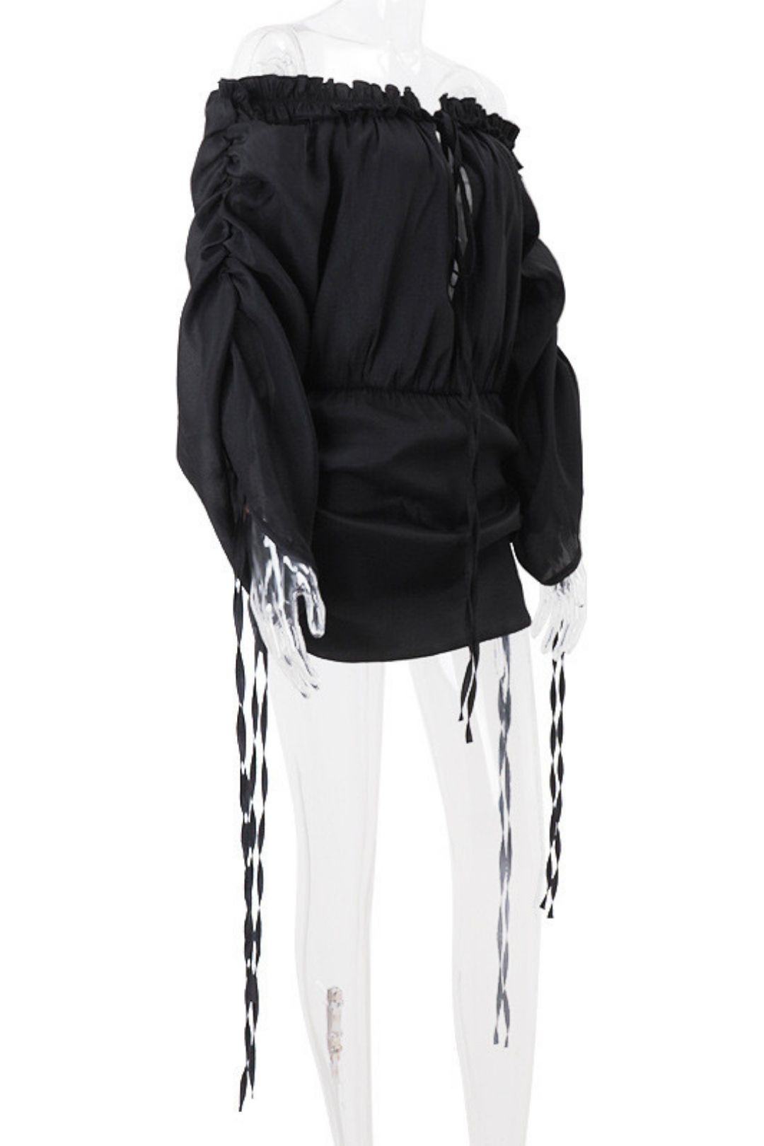 Sexy One-line Collar Pleated Tube Top Lantern Long Sleeve Hip Dress