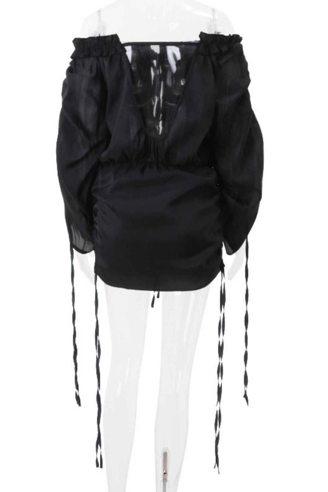 Sexy One-line Collar Pleated Tube Top Lantern Long Sleeve Hip Dress