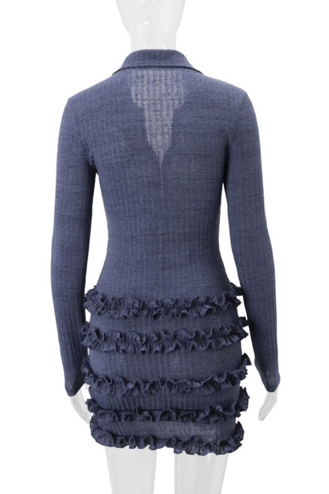 Trend Lapel Pleated Lace Long-sleeved Knitted Dress