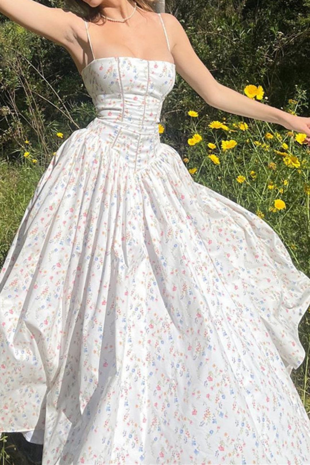 Sweet Strappy Waist Slimming Floral Suspender Dress