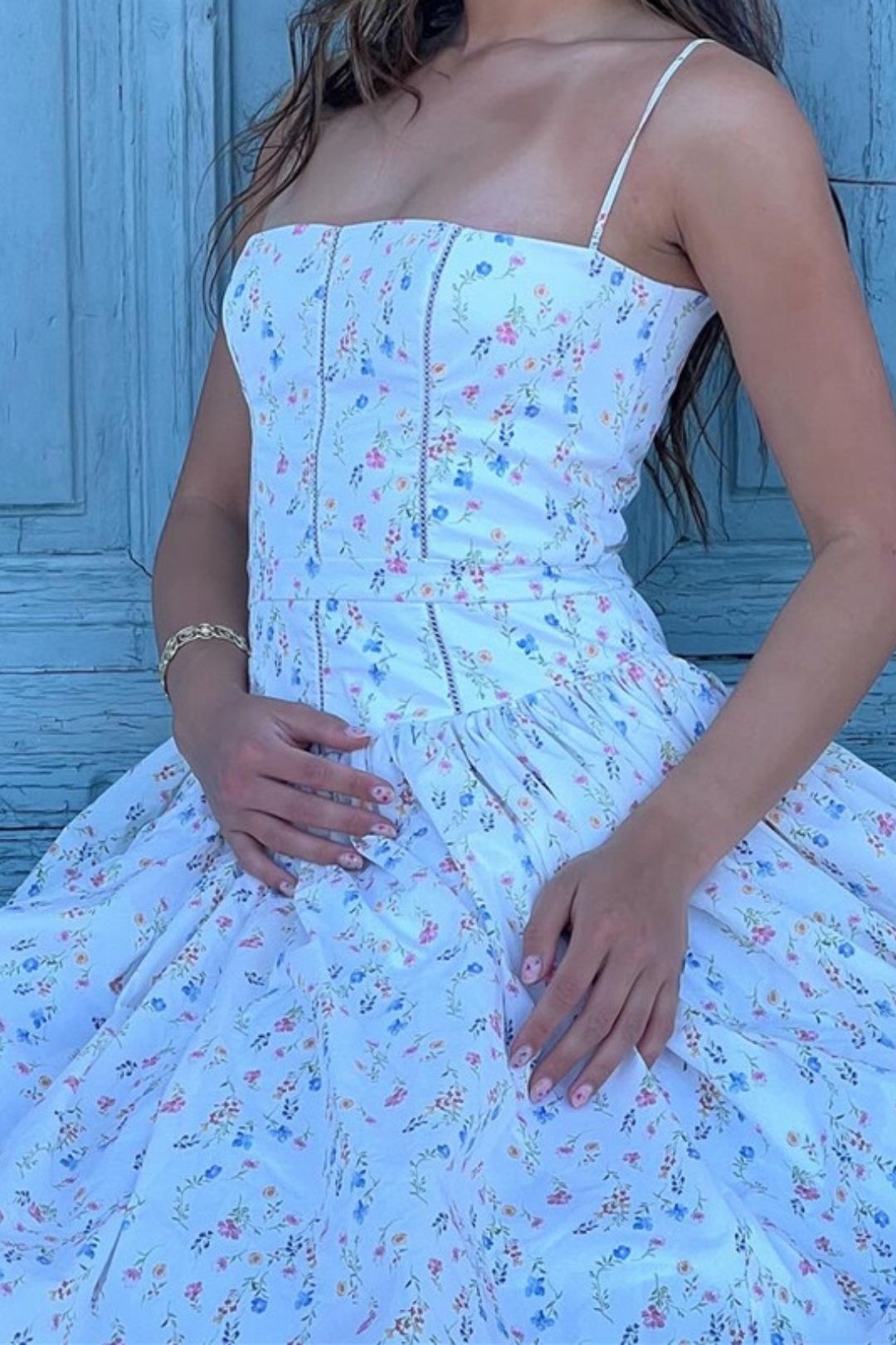 Sweet Strappy Waist Slimming Floral Suspender Dress