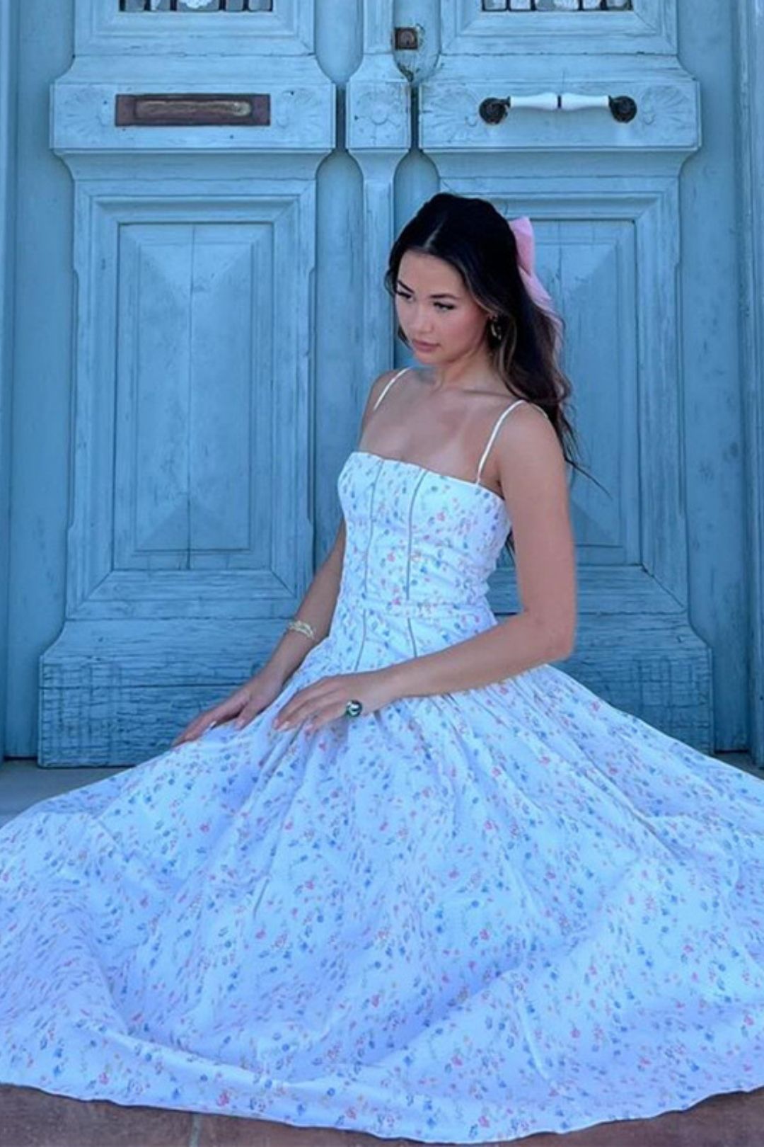 Sweet Strappy Waist Slimming Floral Suspender Dress