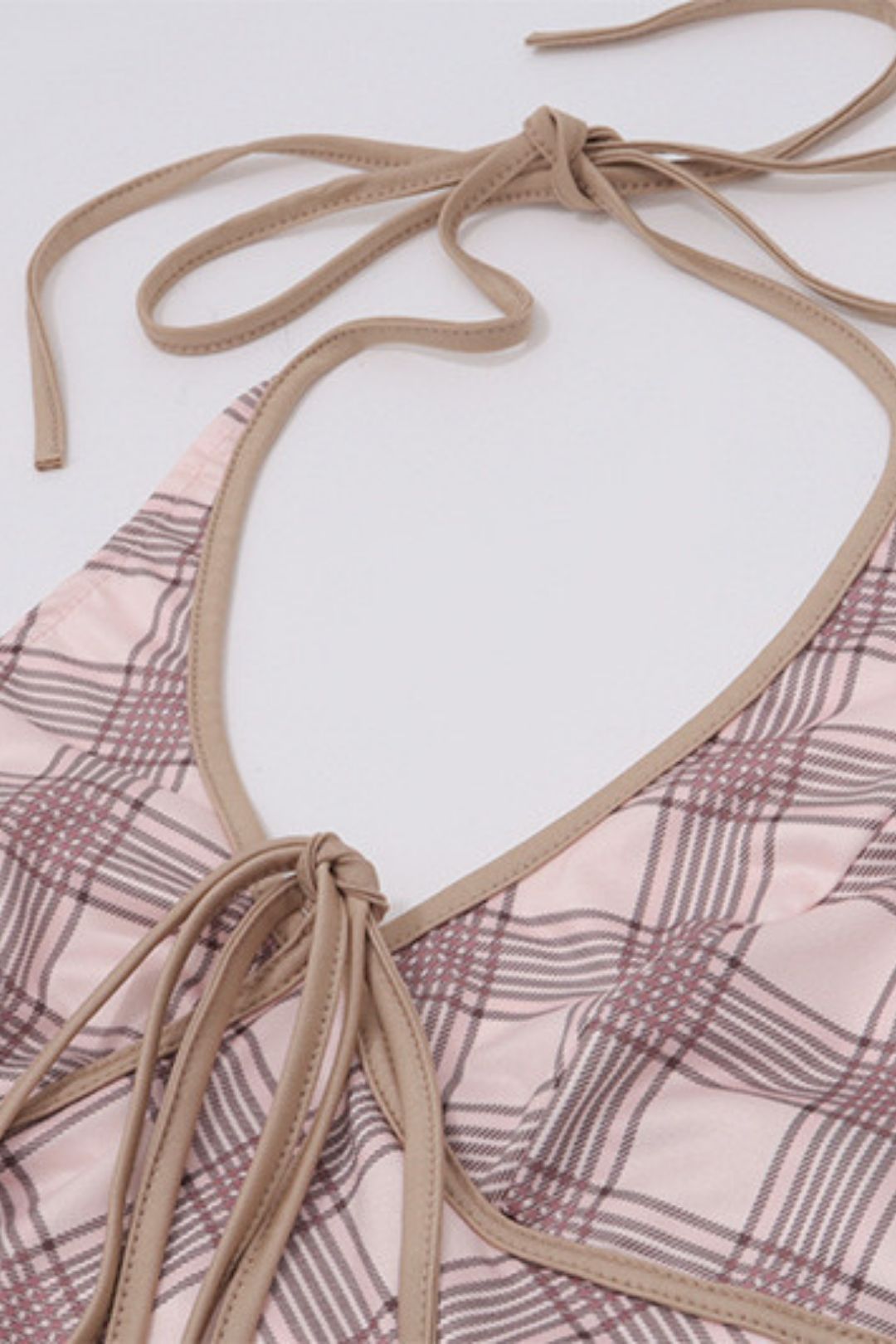 Sexy Sweet V-neck Strap Contrasting Plaid Print Halterneck Dress