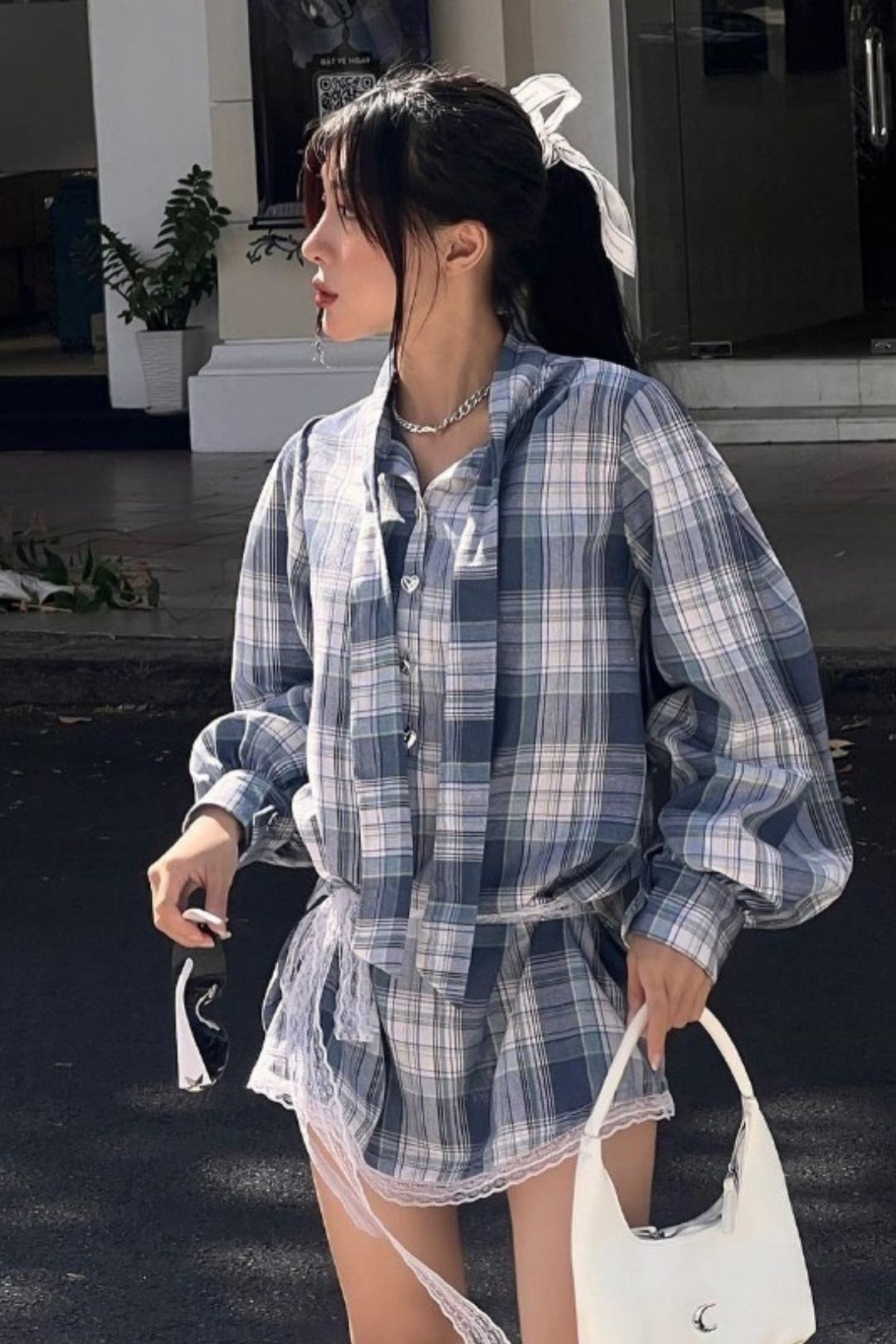 Lapel Plaid Long-sleeved Shirt Dress