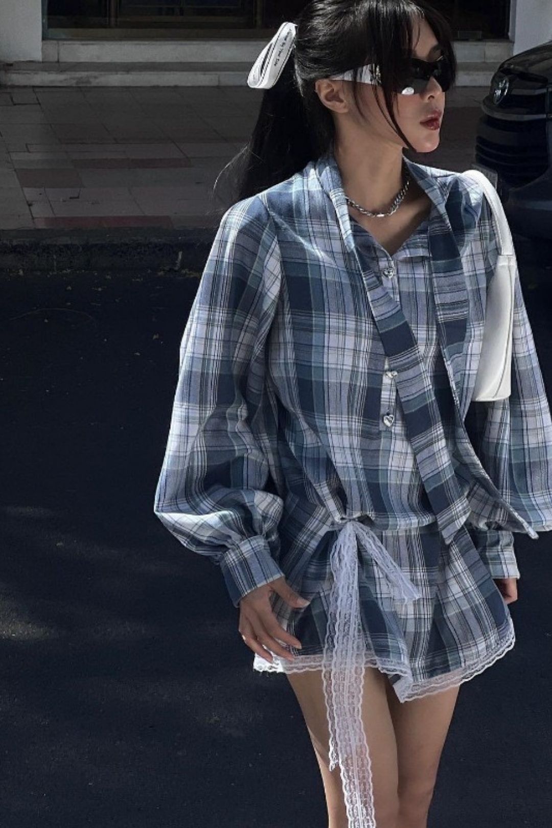 Lapel Plaid Long-sleeved Shirt Dress
