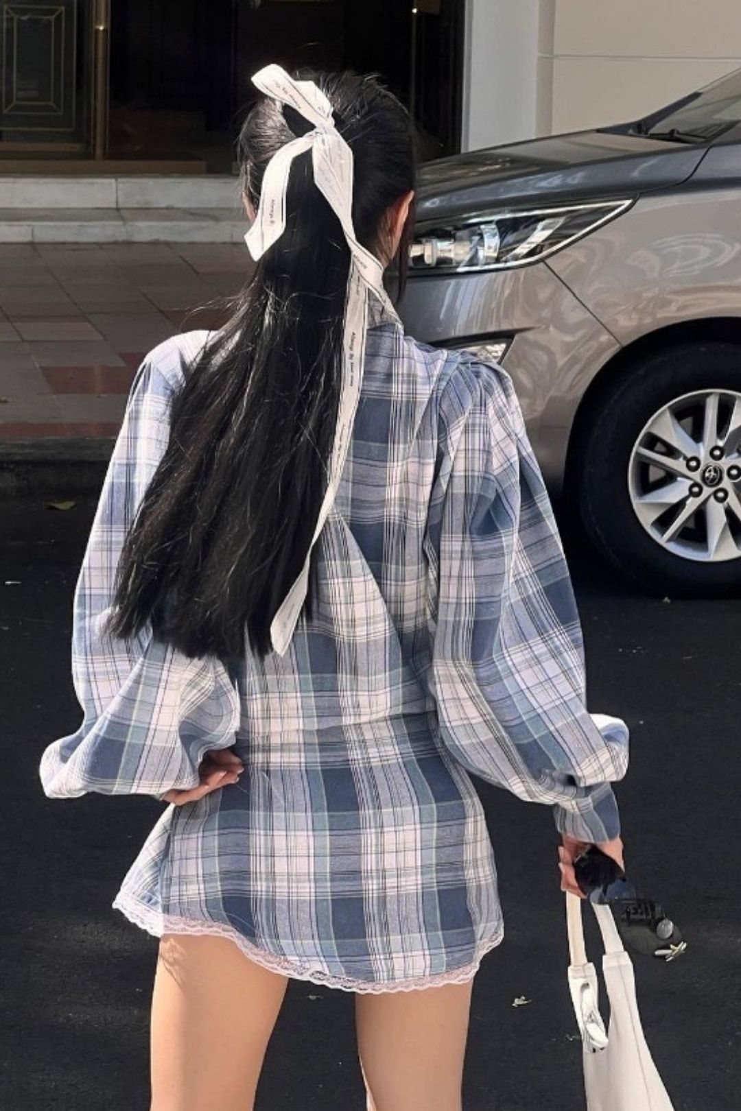 Lapel Plaid Long-sleeved Shirt Dress