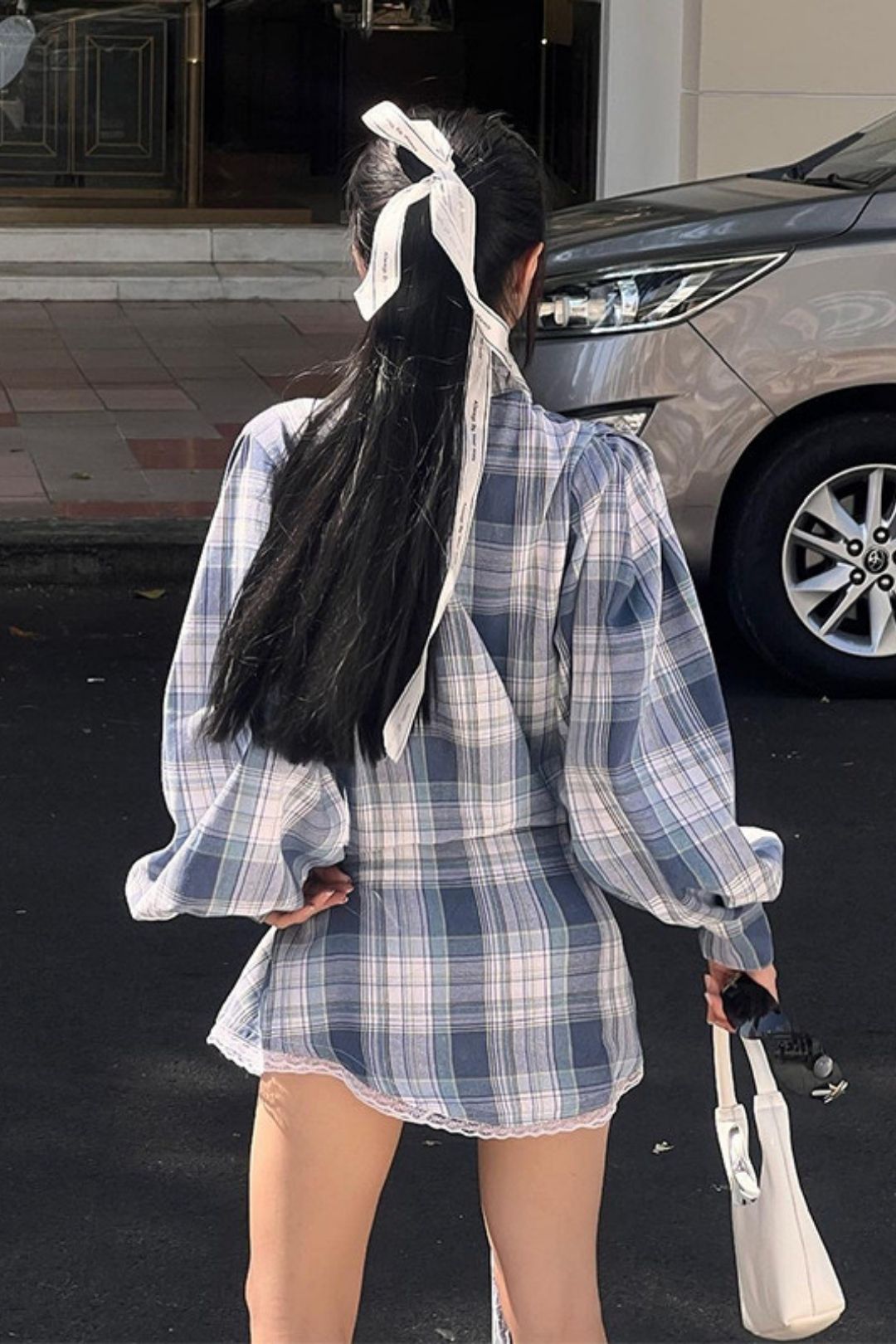 Lapel Plaid Long-sleeved Shirt Dress