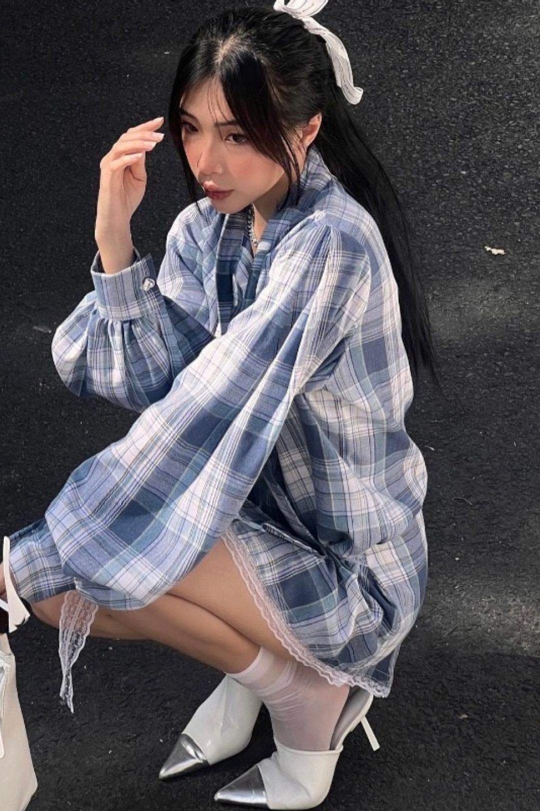 Lapel Plaid Long-sleeved Shirt Dress