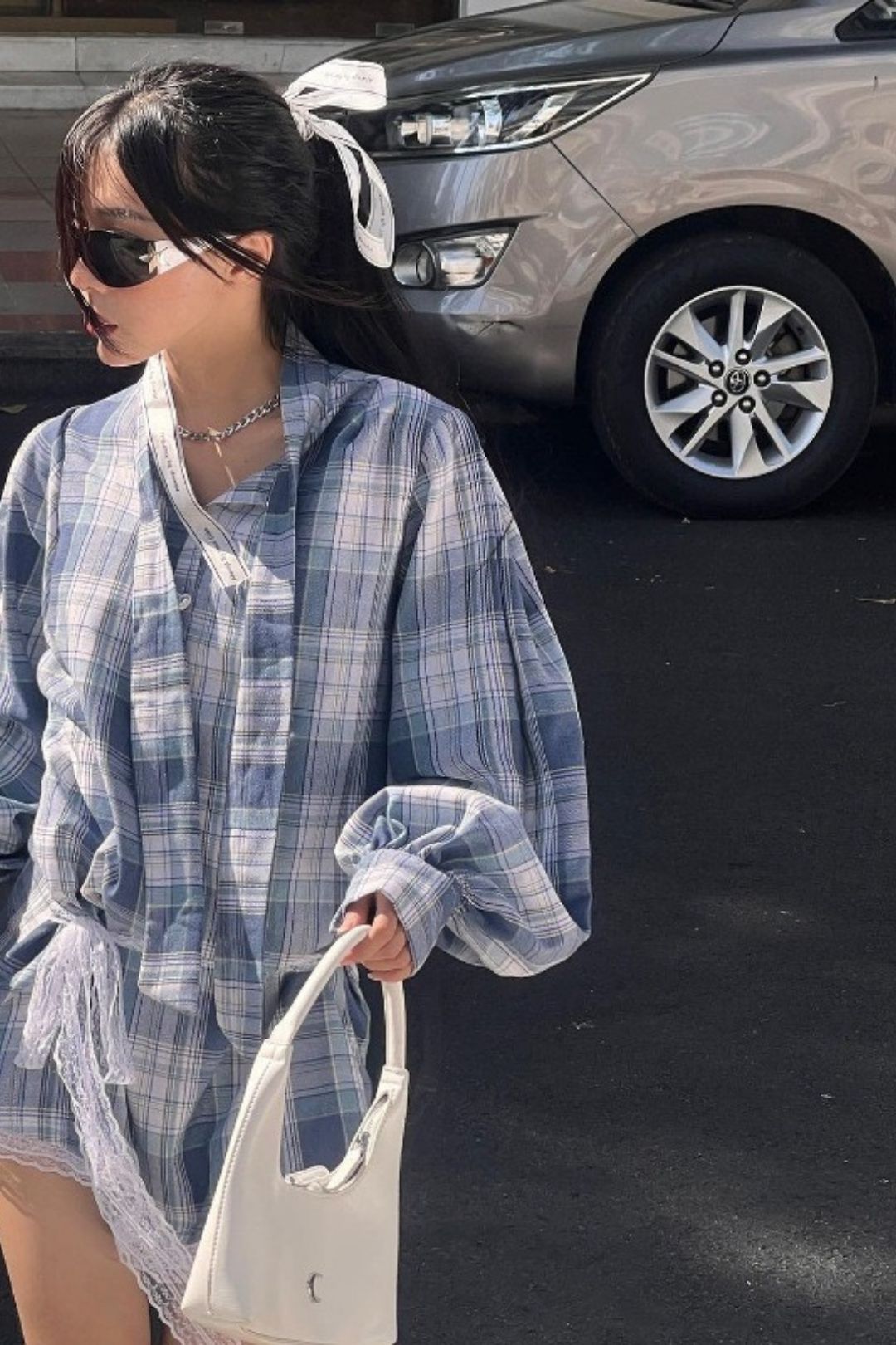 Lapel Plaid Long-sleeved Shirt Dress
