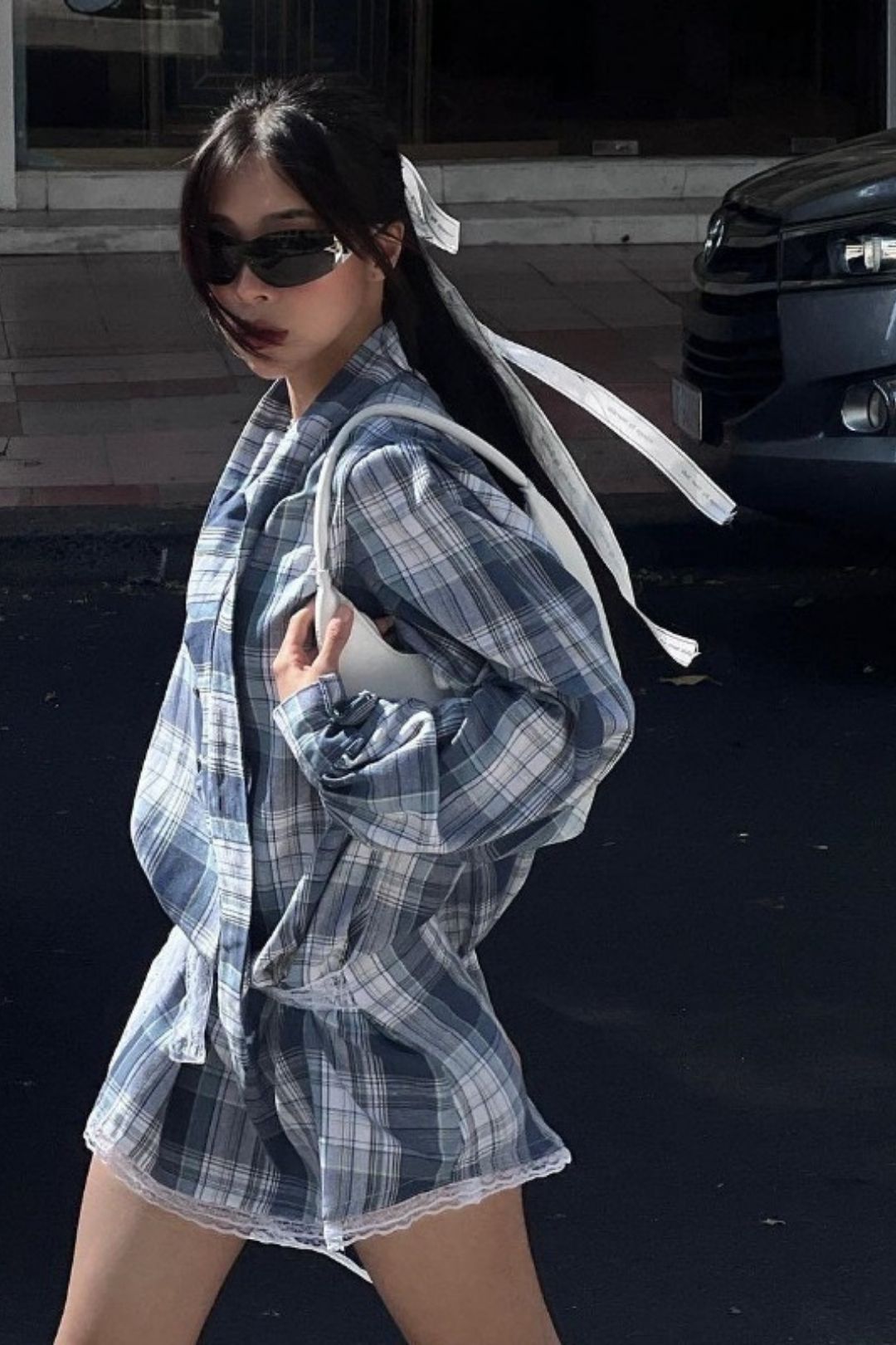 Lapel Plaid Long-sleeved Shirt Dress