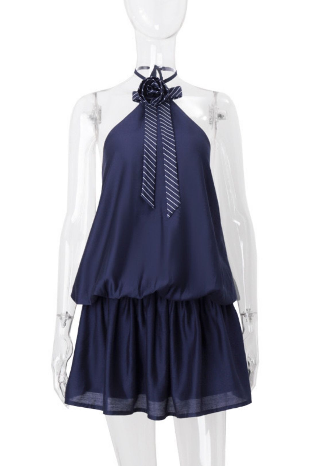 Sexy Pleated Flower Decoration Temperament Slim Halter Neck Bud Dress