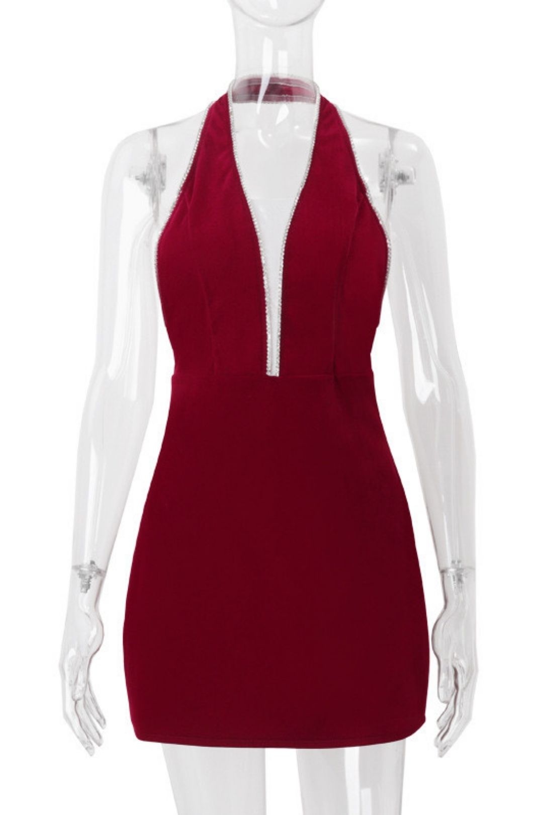 V Low-cut Waist Slimming Suede Halterneck Dress