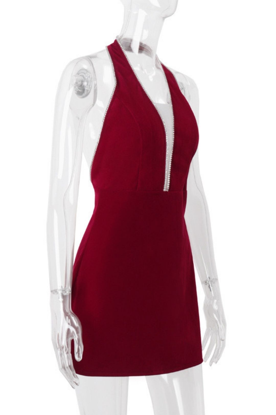 V Low-cut Waist Slimming Suede Halterneck Dress