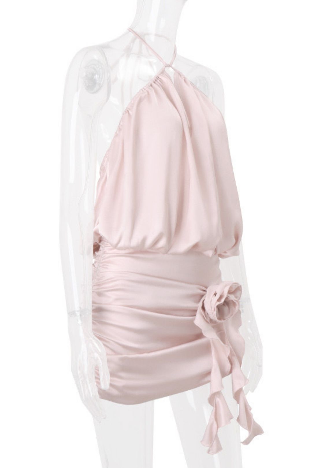 Sweet Backless Strappy Flower Silky Satin Halterneck Dress