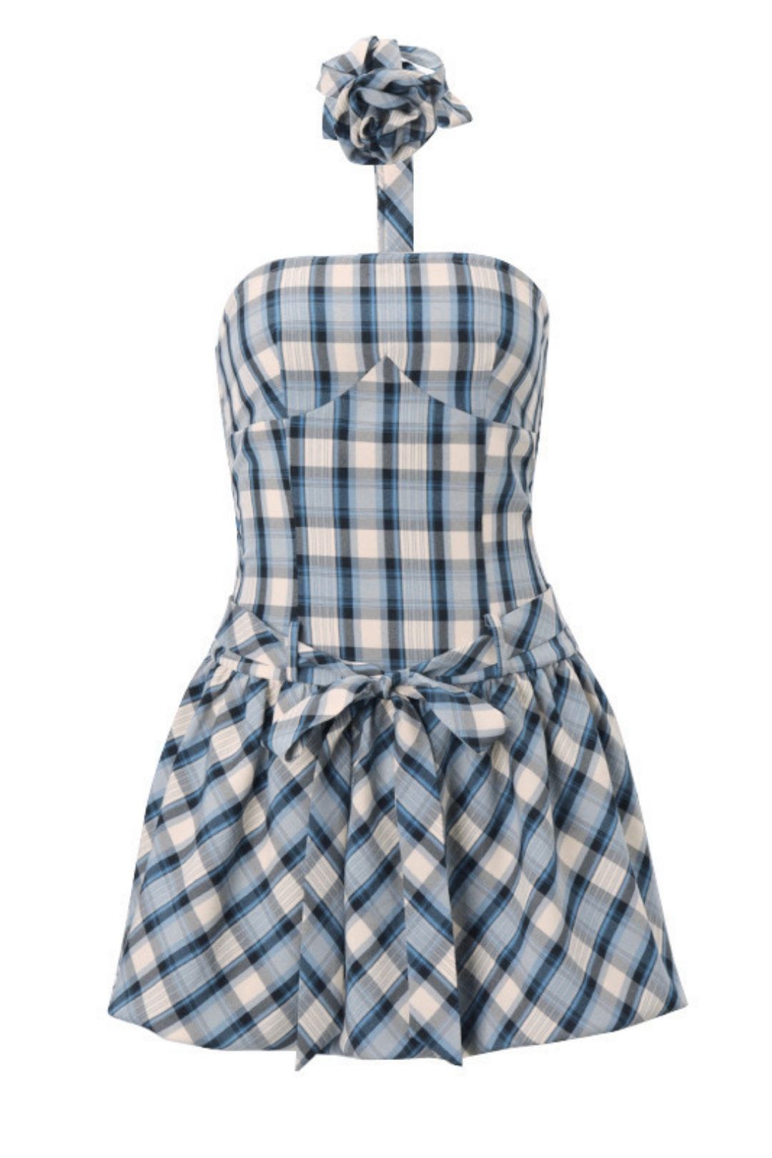 Tube Top Flower Plaid Print Strap Waist Flower Bud Skirt