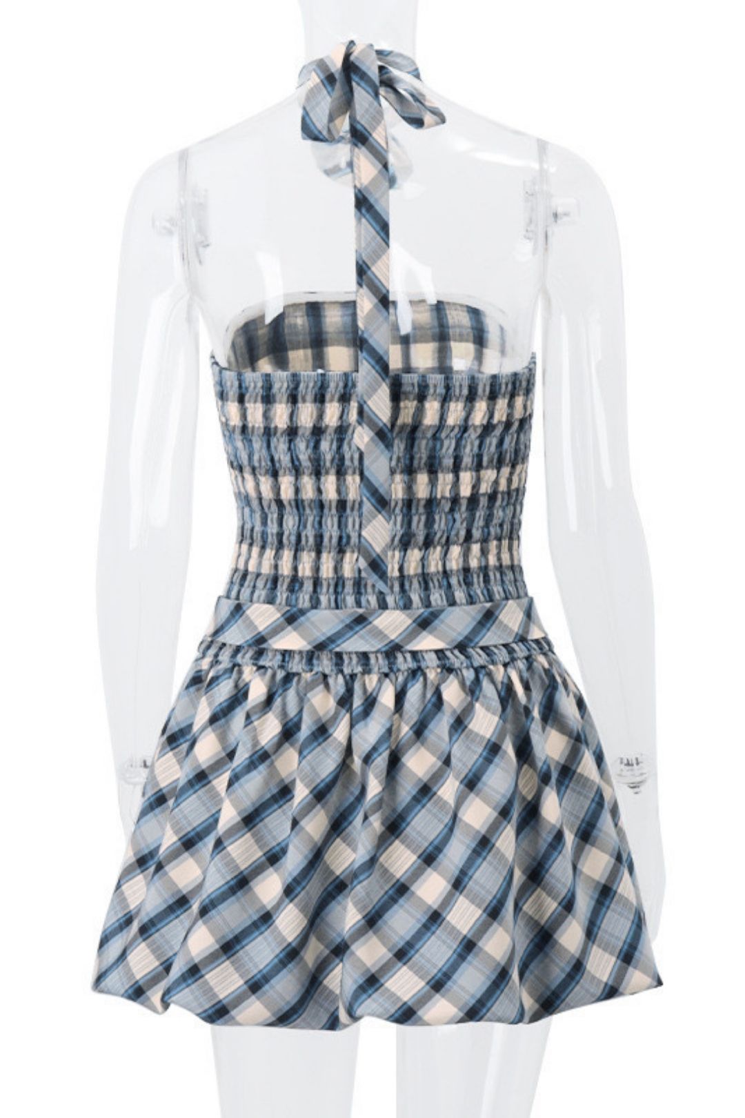 Tube Top Flower Plaid Print Strap Waist Flower Bud Skirt