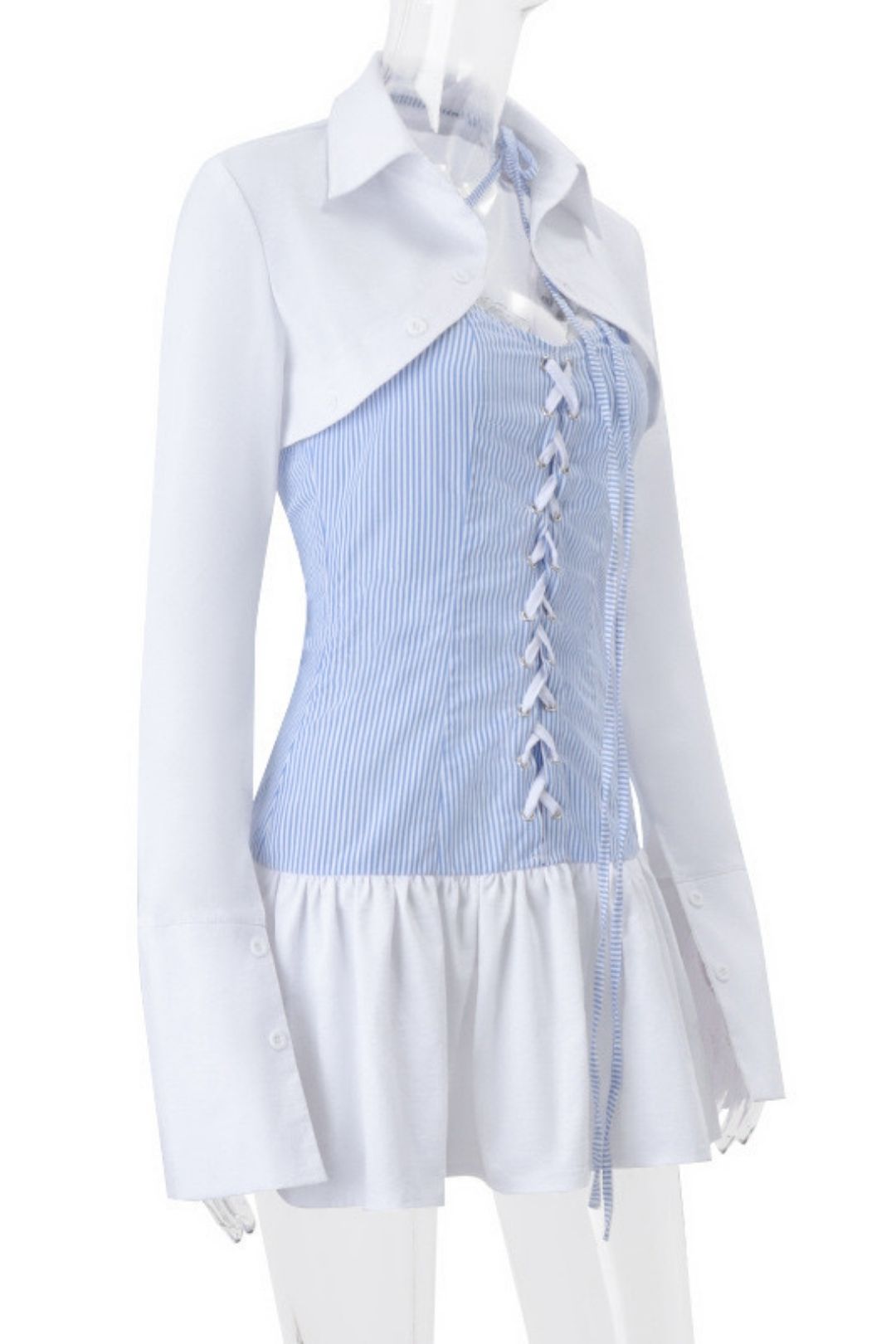 Long-sleeved Shirt Blouse Spliced ​​striped Bud Skirt Suit