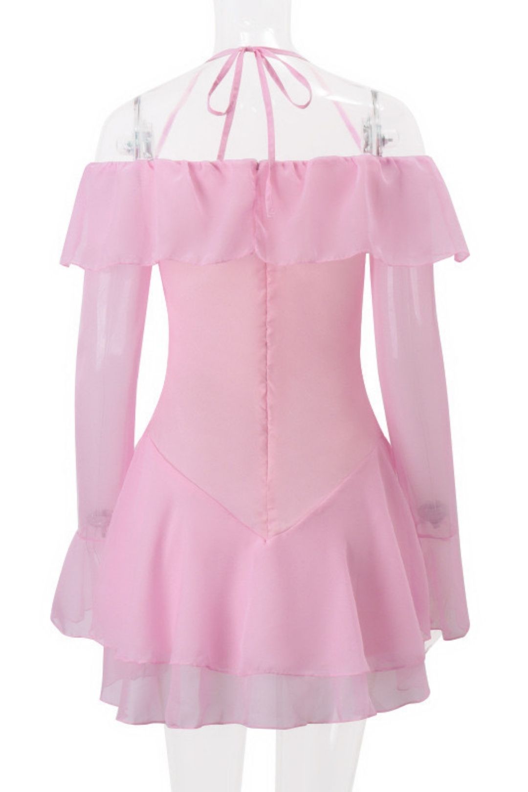 Pure One-shoulder Bell-sleeved Ruffled Halterneck Dress