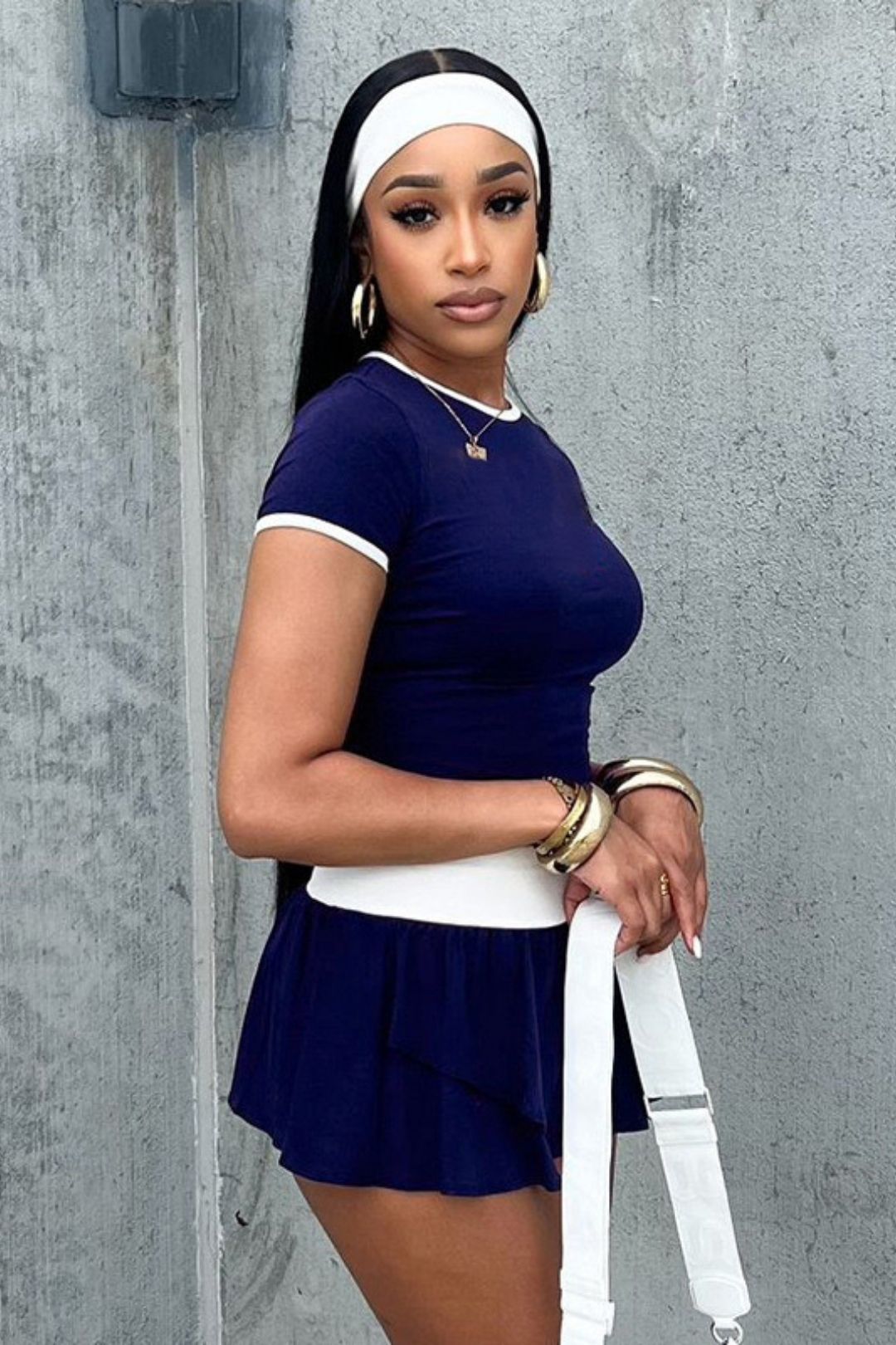 Round Neck Short Sexy Slim T-shirt Color Matching Skirt Suit