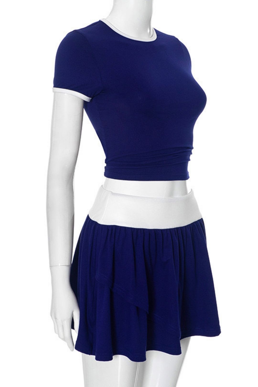 Round Neck Short Sexy Slim T-shirt Color Matching Skirt Suit