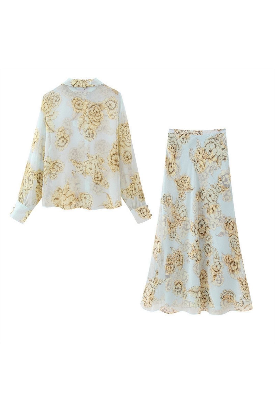 Print Shirt High Waist Midi Skirt Suit