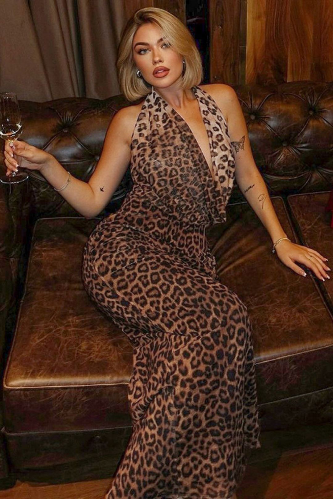 New Fashion Sexy Backless Leopard Print Halter Neck Sleeveless Dress