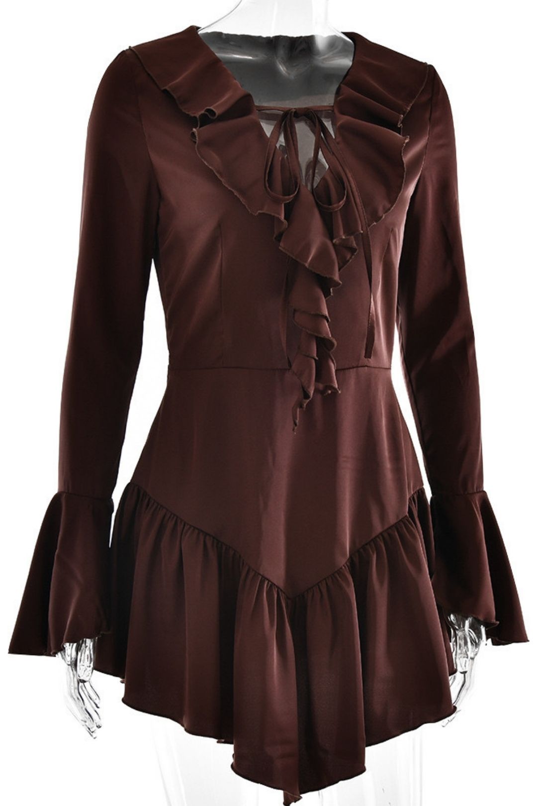 Spliced ​​ruffled Slim Short Skirt Fashion Sexy V-neck Strappy Dress