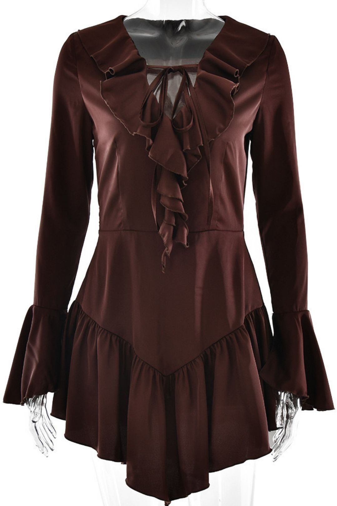 Spliced ​​ruffled Slim Short Skirt Fashion Sexy V-neck Strappy Dress