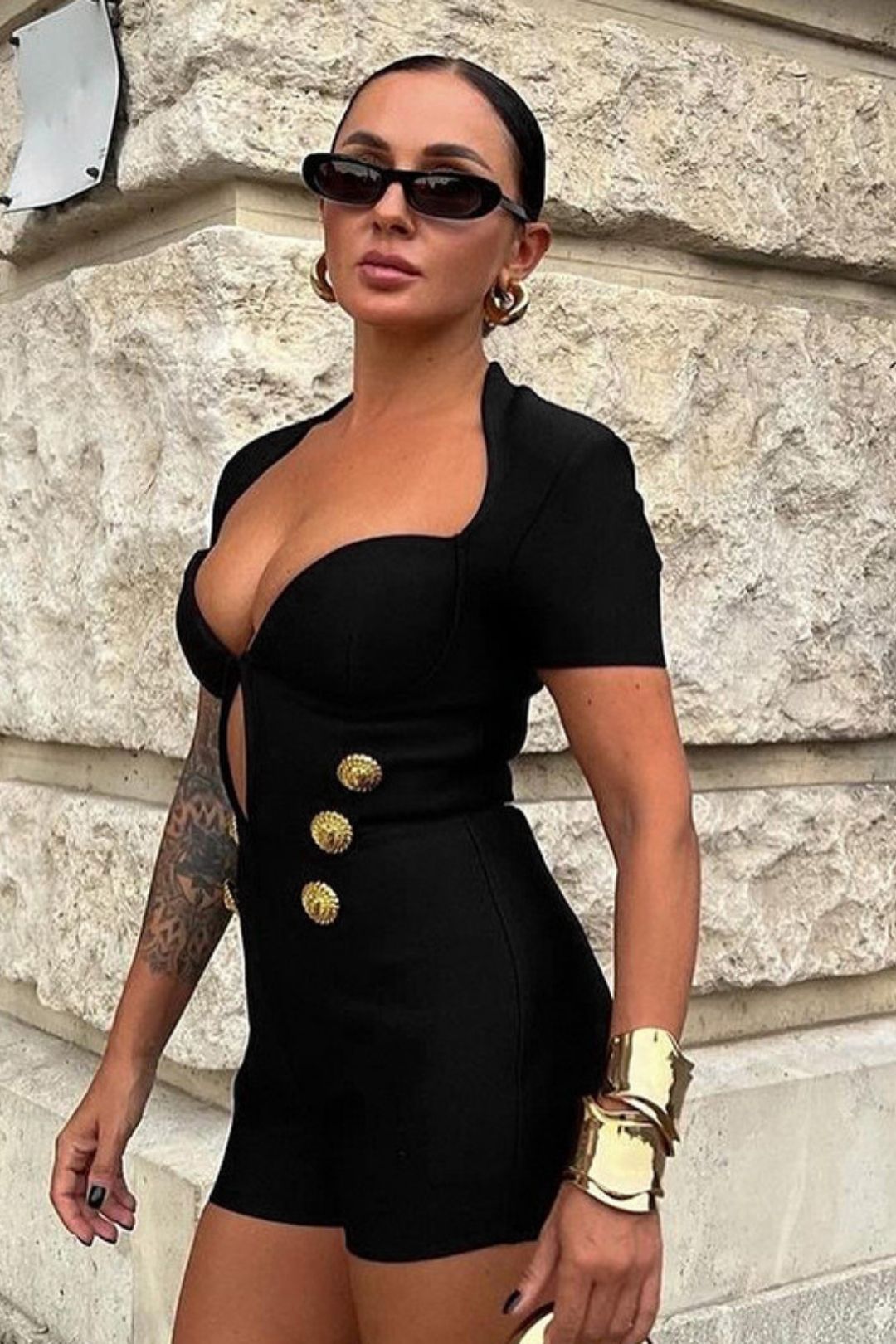 Jumpsuit Black V-neck Short-sleeved Pants Suit