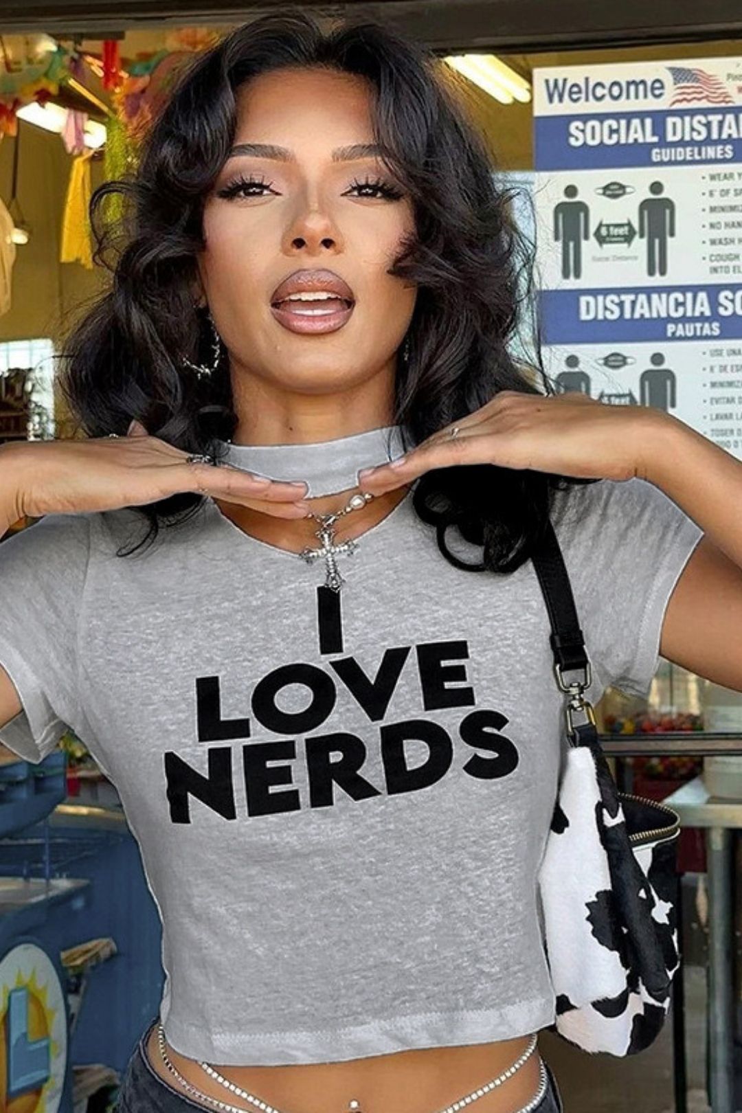 Navel-exposed Printed Letters Slim Short-sleeved T-shirt