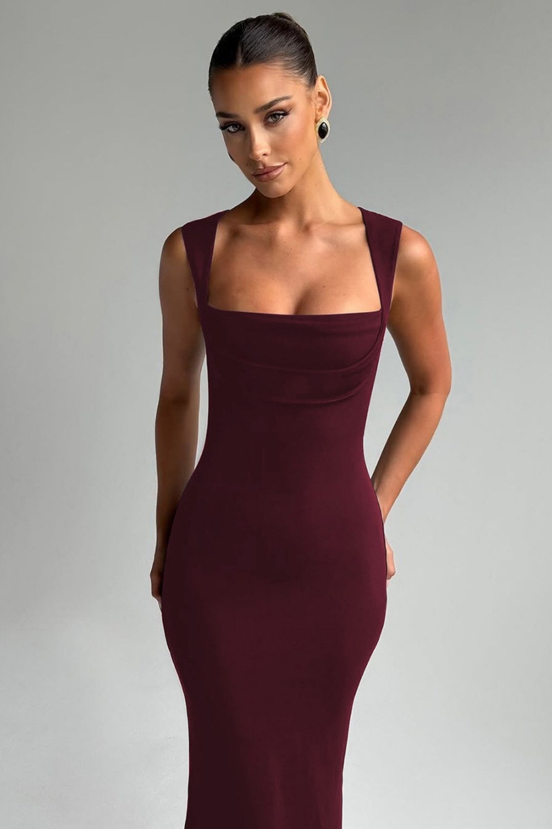 Slim Square Neck Sleeveless Waist Slim Dress