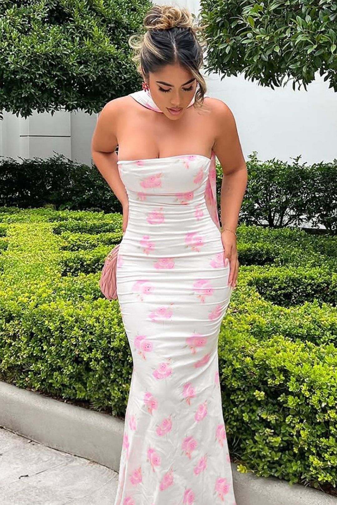 Printed Slim Fit Tube Top Sexy Backless Dress