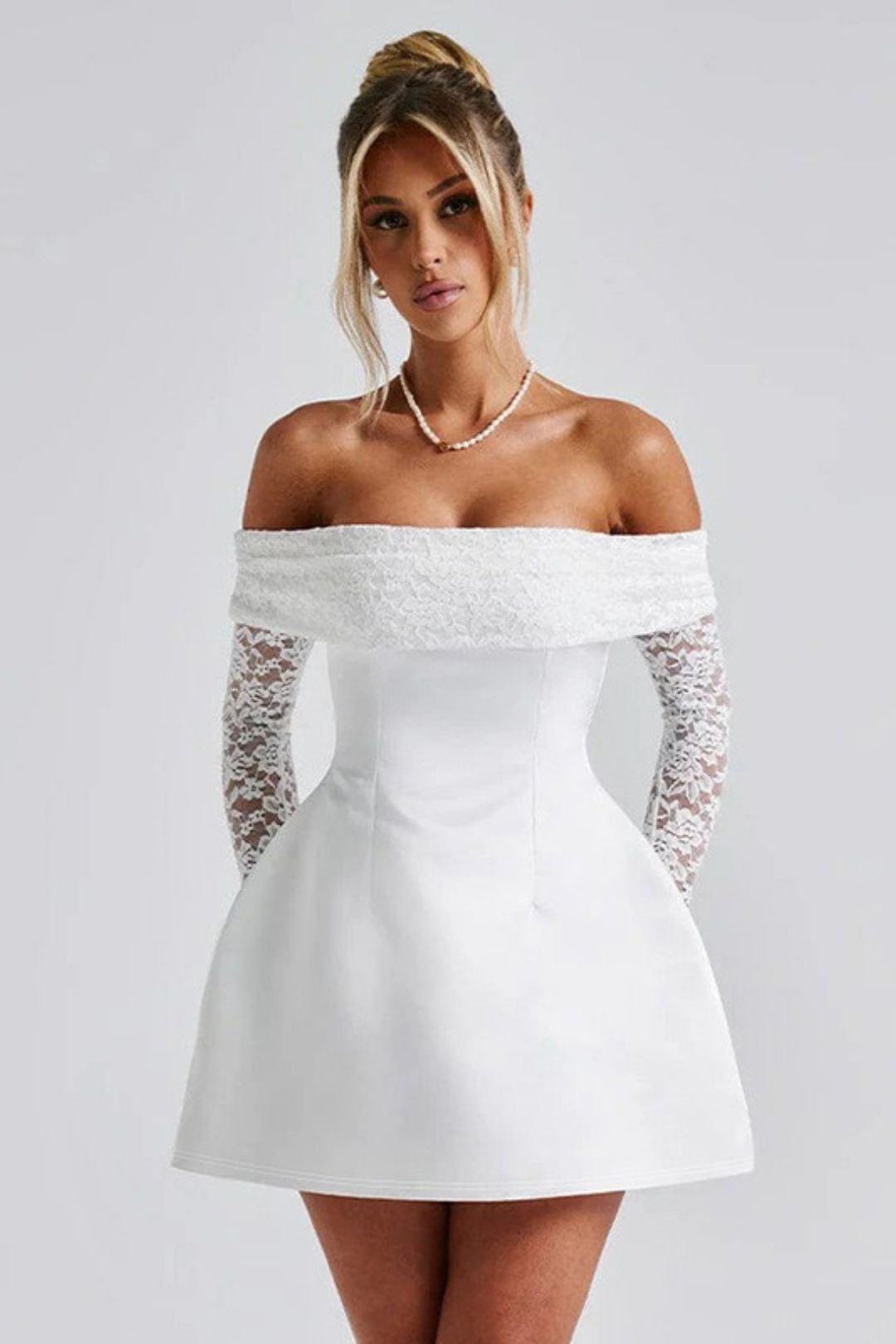 Sexy Slim One Shoulder Lace Splicing Long Sleeve Dress